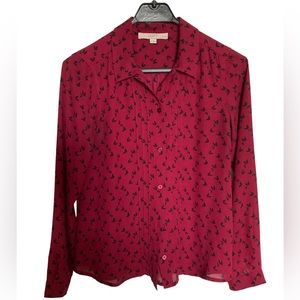 LOFT Ann Taylor Button Down Shirt Sheer,  Stylised Butterflies, Petites XSP